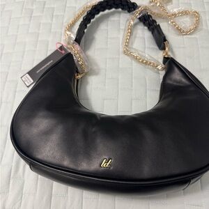 Black Crescent Shoulder Bag with Gold Chain sold